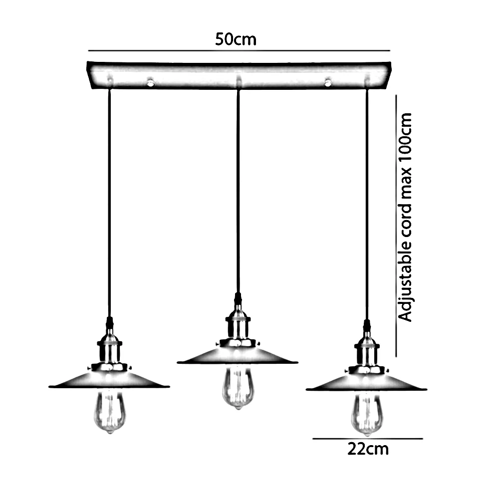 3 Way Modern Ceiling Pendant Cluster Light Fitting Industrial Pendant Lampshade~2139 LEDSone UK Ltd