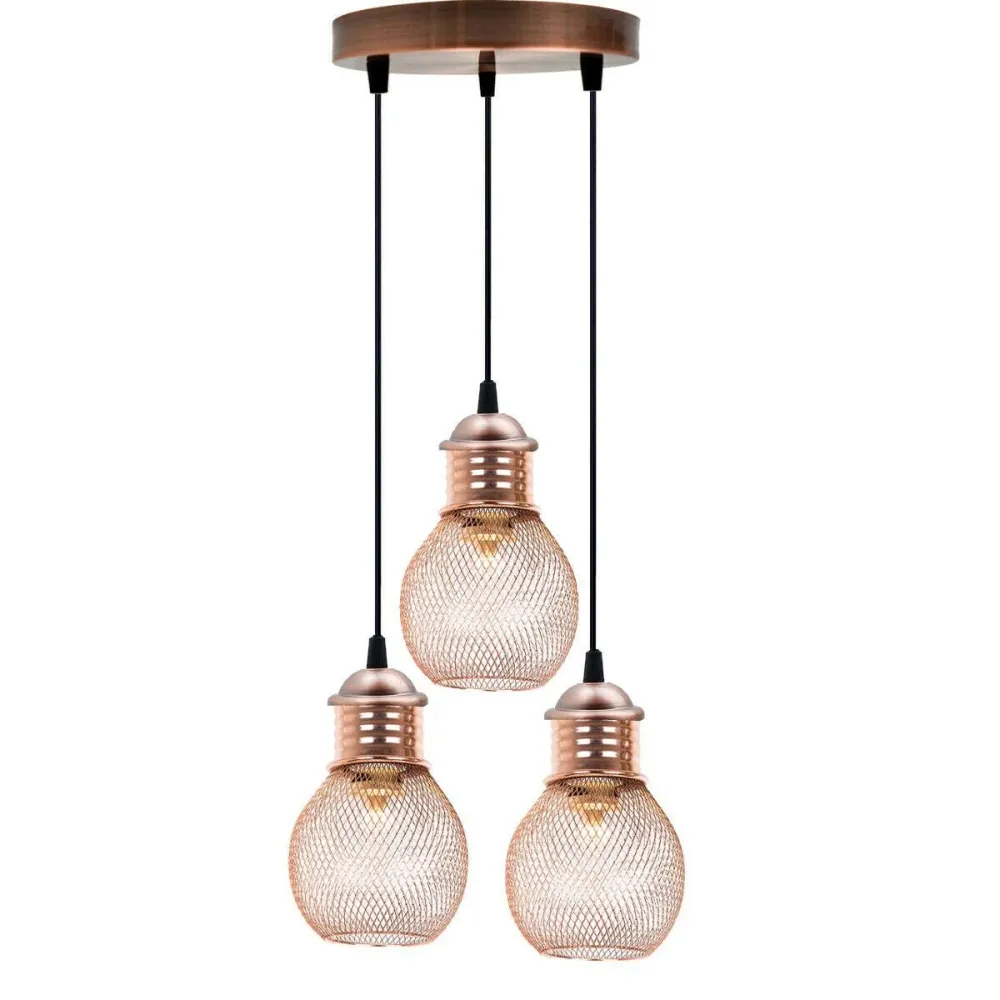 Modern Ball Industrial Retro Loft Metal Ceiling 3 Lamp Pendant Light~3082