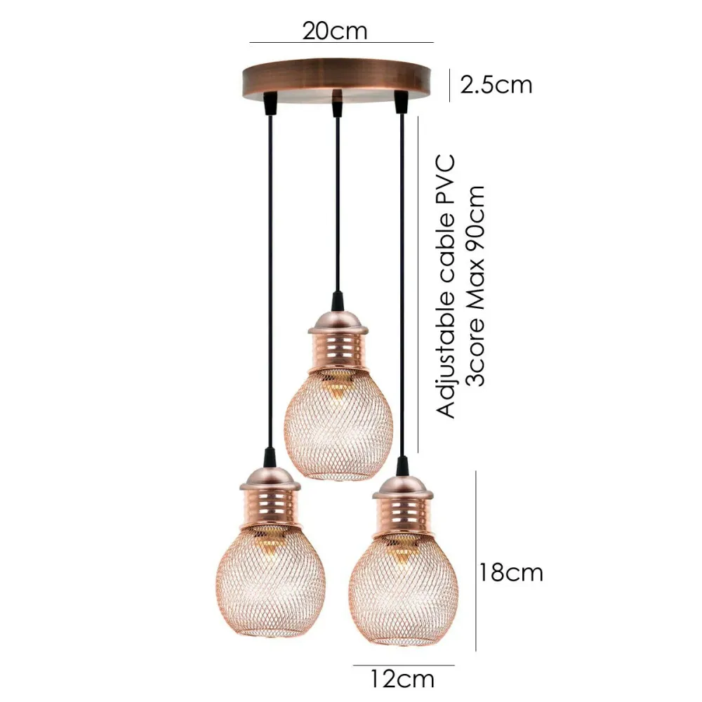 Modern Ball Industrial Retro Loft Metal Ceiling 3 Lamp Pendant Light~3082