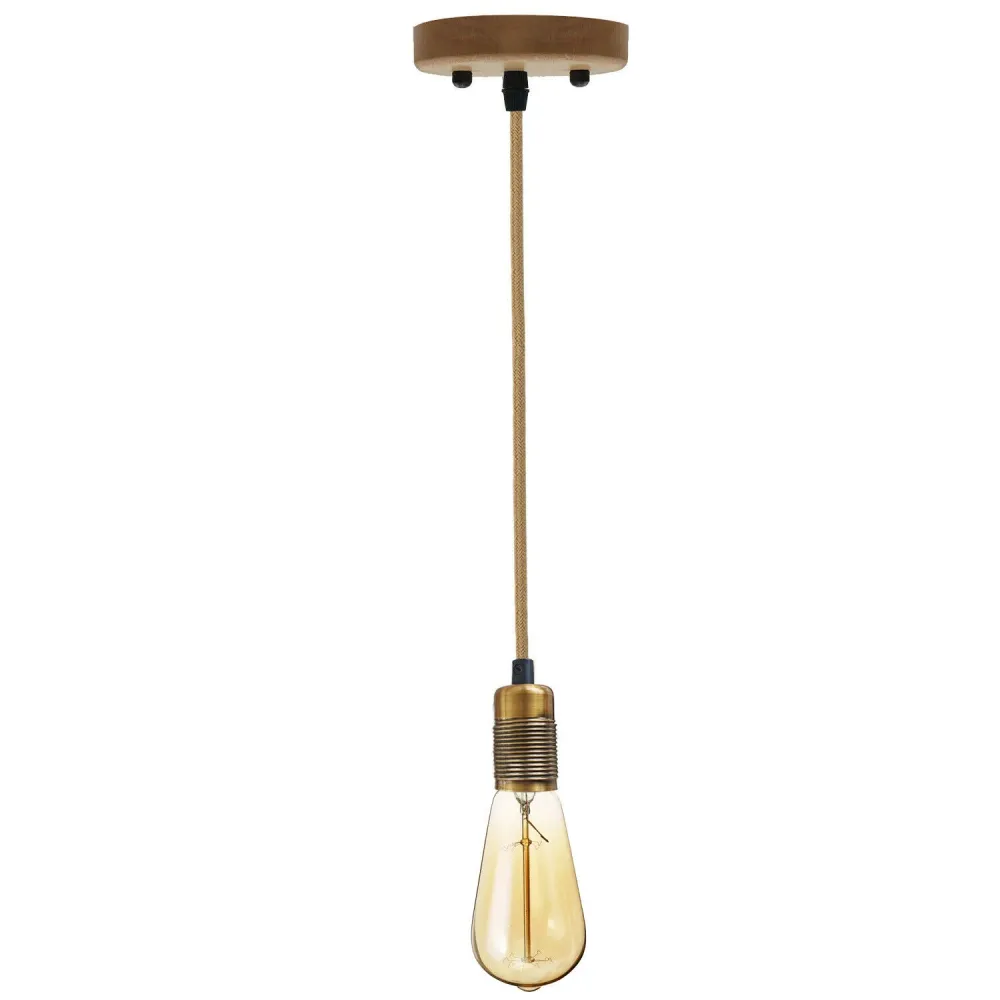 Yellow Brass E27 Vintage Industrial Loft Hemp Rope Pendant Light~3125