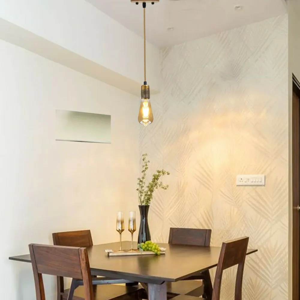 Yellow Brass E27 Vintage Industrial Loft Hemp Rope Pendant Light~3125