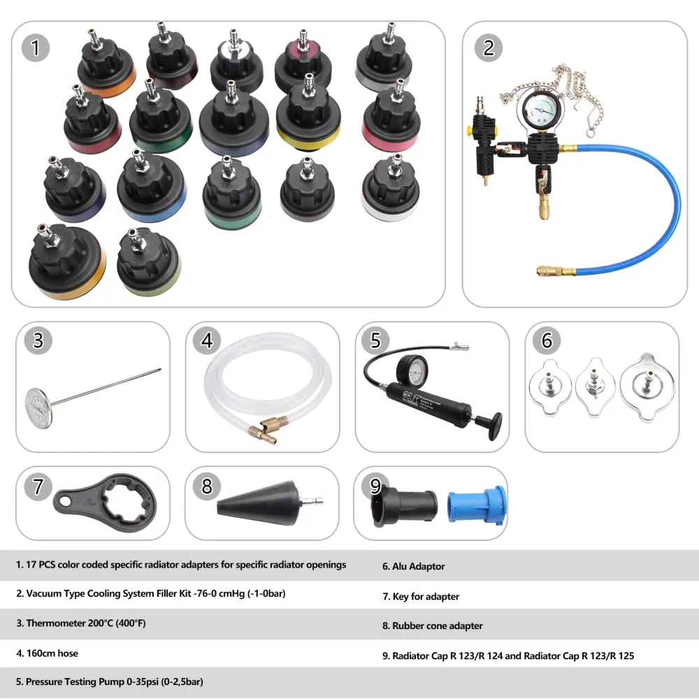Universial Car Cooling System Kit Zbiornik wody Leak Detector Radiator ciśnienie Vacuum Tester 28 szt.