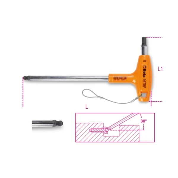 Klucz trzpieniowy HEX z końcówką kulistą HS z rękojeścią 4mm | 96TBP-HS/4