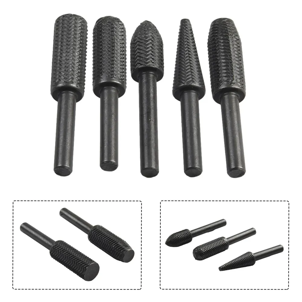 Zestaw 5 pilników obrotowych z trzonkiem stalowym 6 mm - DAZZLEEX, podwójny nóż do metalu i drewna