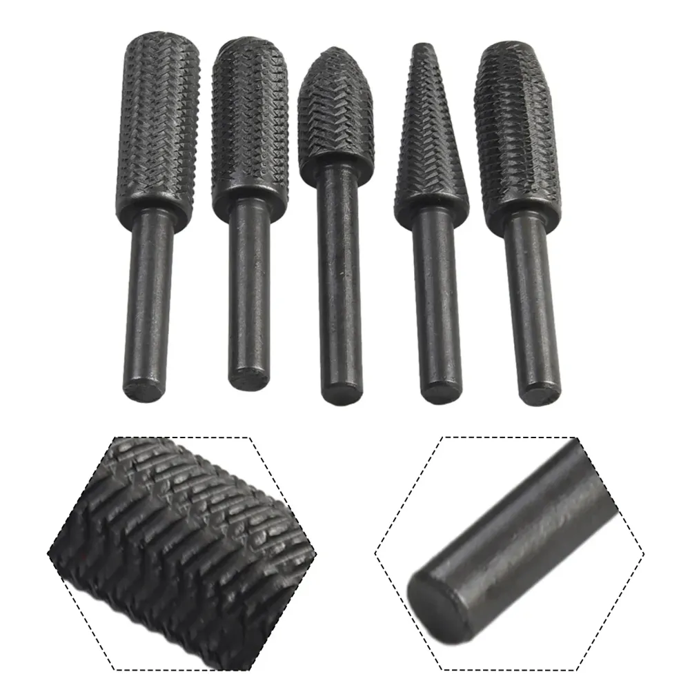 Zestaw 5 pilników obrotowych z trzonkiem stalowym 6 mm - DAZZLEEX, podwójny nóż do metalu i drewna