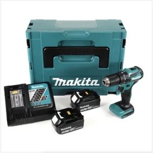 Akumulatorowa wiertarko-wkrętarka udarowa Makita DHP 483 RTJ 18V 40Nm w zestawie Makpac + 2x akumulator 5,0 Ah + ładowarka