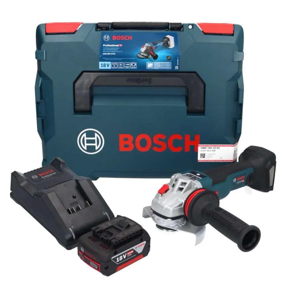 Akumulatorowa szlifierka kątowa Bosch GWS 18V-10 SC 18 V 125 mm bezszczotkowa + 1x akumulator 5,0 Ah + ładowarka + L-Boxx...