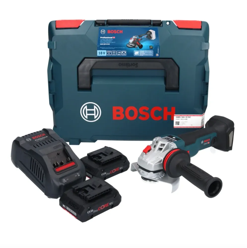 Akumulatorowa szlifierka kątowa Bosch GWS 18V-10 SC 18 V 125 mm bezszczotkowa + 2x akumulator ProCORE 4,0 Ah + ładowarka +...