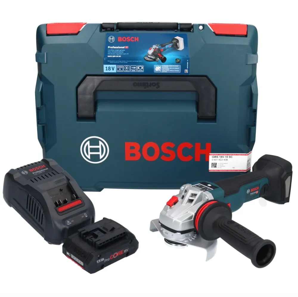 Akumulatorowa szlifierka kątowa Bosch GWS 18V-10 SC 18 V 125 mm bezszczotkowa + 1x akumulator ProCORE 4,0 Ah + ładowarka +...