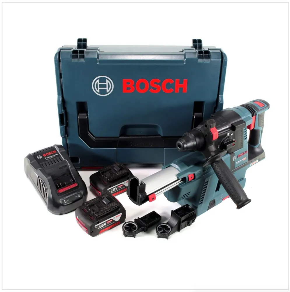 Akumulatorowa wiertarko-wkrętarka Bosch GBH 18 V-26 18V SDS-Plus + odkurzacz + 2x akumulator 5,0 Ah + ładowarka + L-Boxx B...