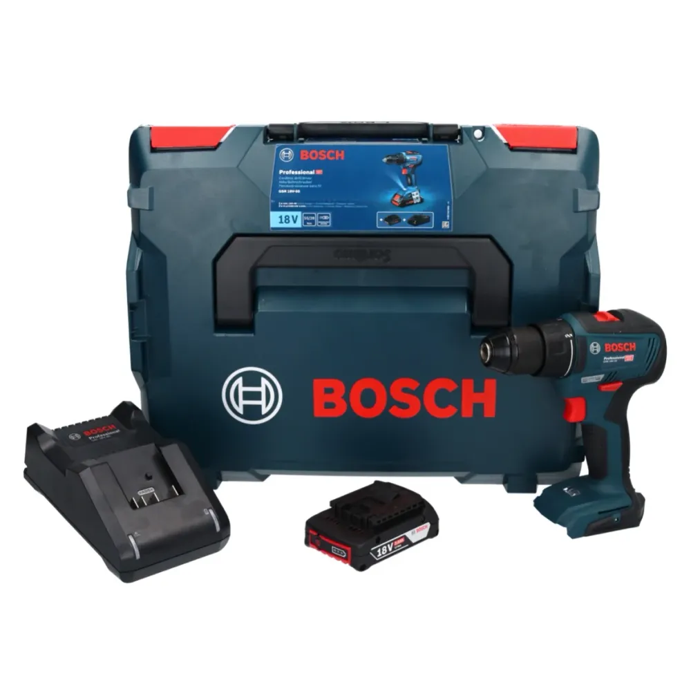 Akumulatorowa wiertarko-wkrętarka Bosch GSR 18V-55 18 V 55 Nm bezszczotkowa + 1x akumulator 2,0 Ah + ładowarka + L-Boxx Bo...