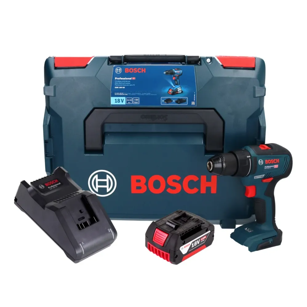 Akumulatorowa wiertarko-wkrętarka Bosch GSR 18V-55 18 V 55 Nm bezszczotkowa + 1x akumulator 4,0 Ah + ładowarka + L-Boxx Bo...