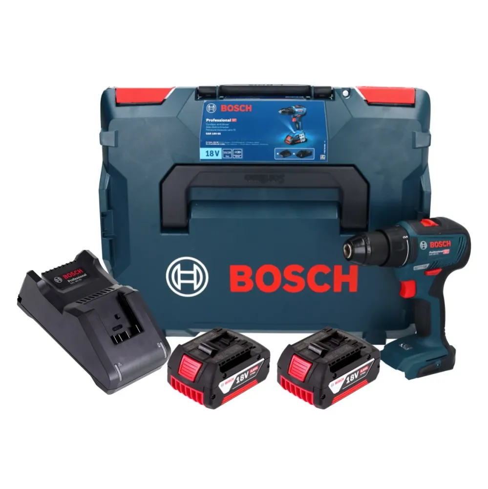 Akumulatorowa wiertarko-wkrętarka Bosch GSR 18V-55 18 V 55 Nm bezszczotkowa + 2x akumulator 4,0 Ah + ładowarka + L-Boxx Bo...