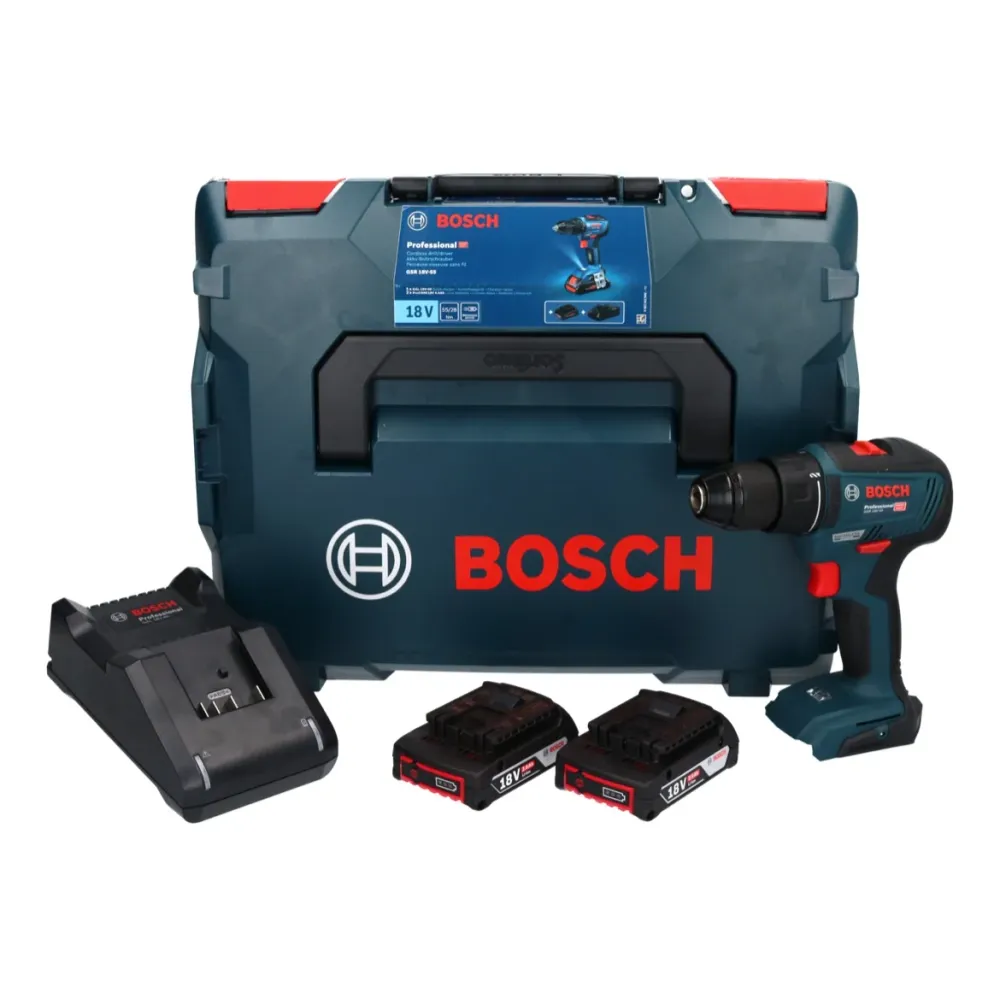 Akumulatorowa wiertarko-wkrętarka Bosch GSR 18V-55 18 V 55 Nm bezszczotkowa + 2x akumulator 2,0 Ah + ładowarka + L-Boxx Bo...