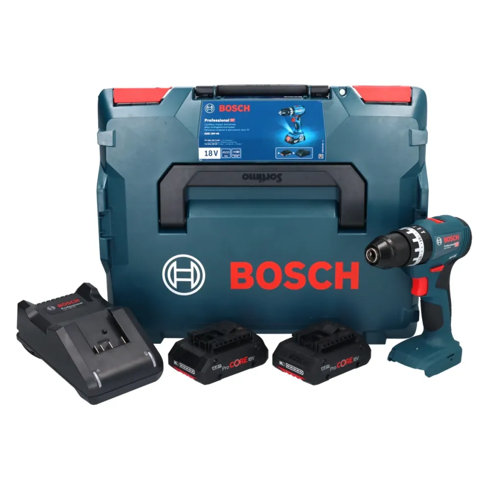 Akumulatorowa wiertarko-wkrętarka udarowa Bosch GSB 18V-45 18 V 45 Nm bezszczotkowa + 2x akumulator ProCORE 4,0 Ah + ładow...