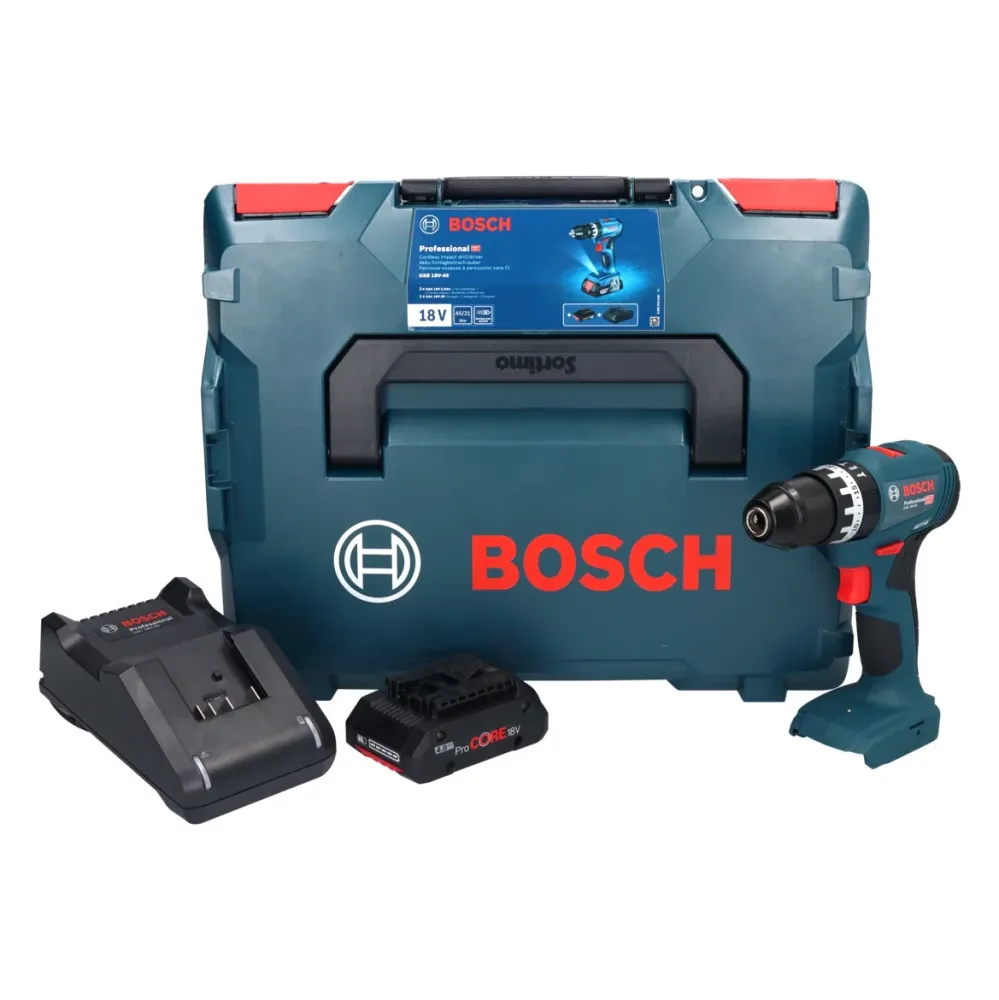 Akumulatorowa wiertarko-wkrętarka udarowa Bosch GSB 18V-45 18 V 45 Nm bezszczotkowa + 1x akumulator ProCORE 4,0 Ah + ładow...