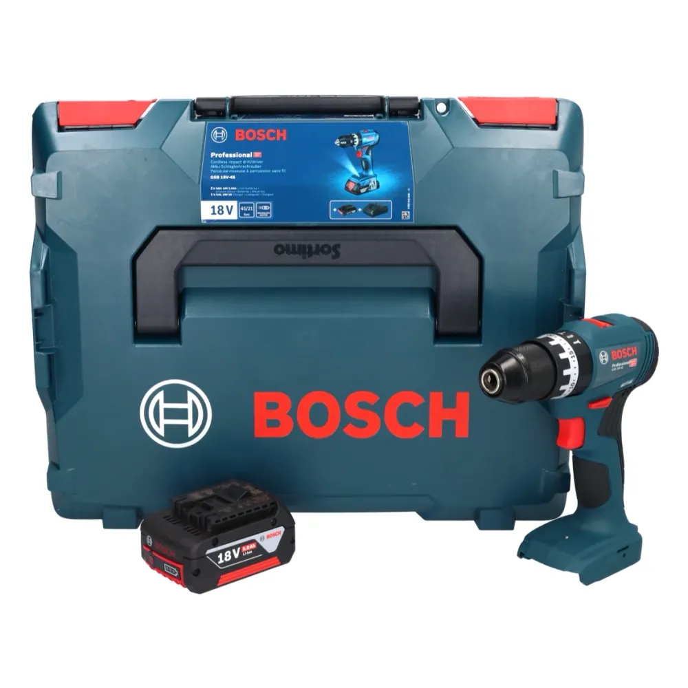Akumulatorowa wiertarko-wkrętarka udarowa Bosch GSB 18V-45 18 V 45 Nm bezszczotkowa + 1x akumulator 5,0 Ah + L-Boxx - bez...
