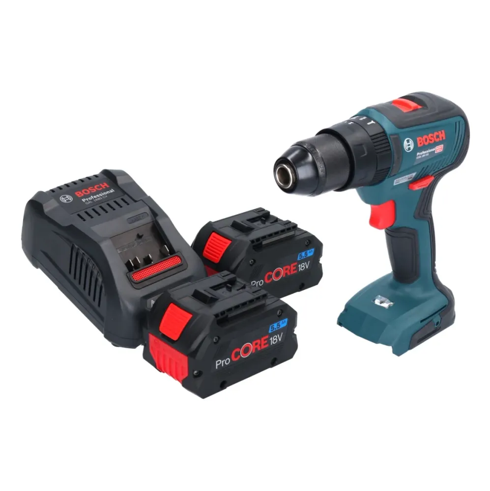 Akumulatorowa wiertarko-wkrętarka udarowa Bosch GSB 18V-55 Professional 18 V 55 Nm bezszczotkowa + 2x akumulator ProCORE 5...
