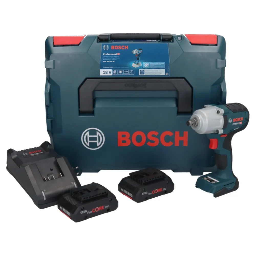 Akumulatorowy klucz udarowy Bosch GDS 18V-450 HC 18 V 450 Nm 1/2" ( 06019K4002 ) + 2x akumulator ProCORE 4,0 Ah + ładowark...