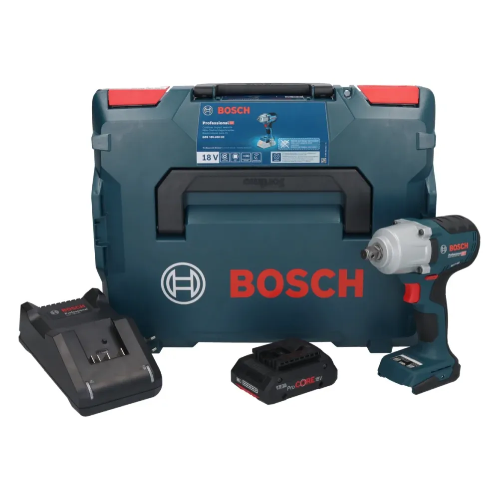 Akumulatorowy klucz udarowy Bosch GDS 18V-450 HC 18 V 450 Nm 1/2" + 1x akumulator ProCORE 4,0 Ah + ładowarka + L-Boxx Bosc...