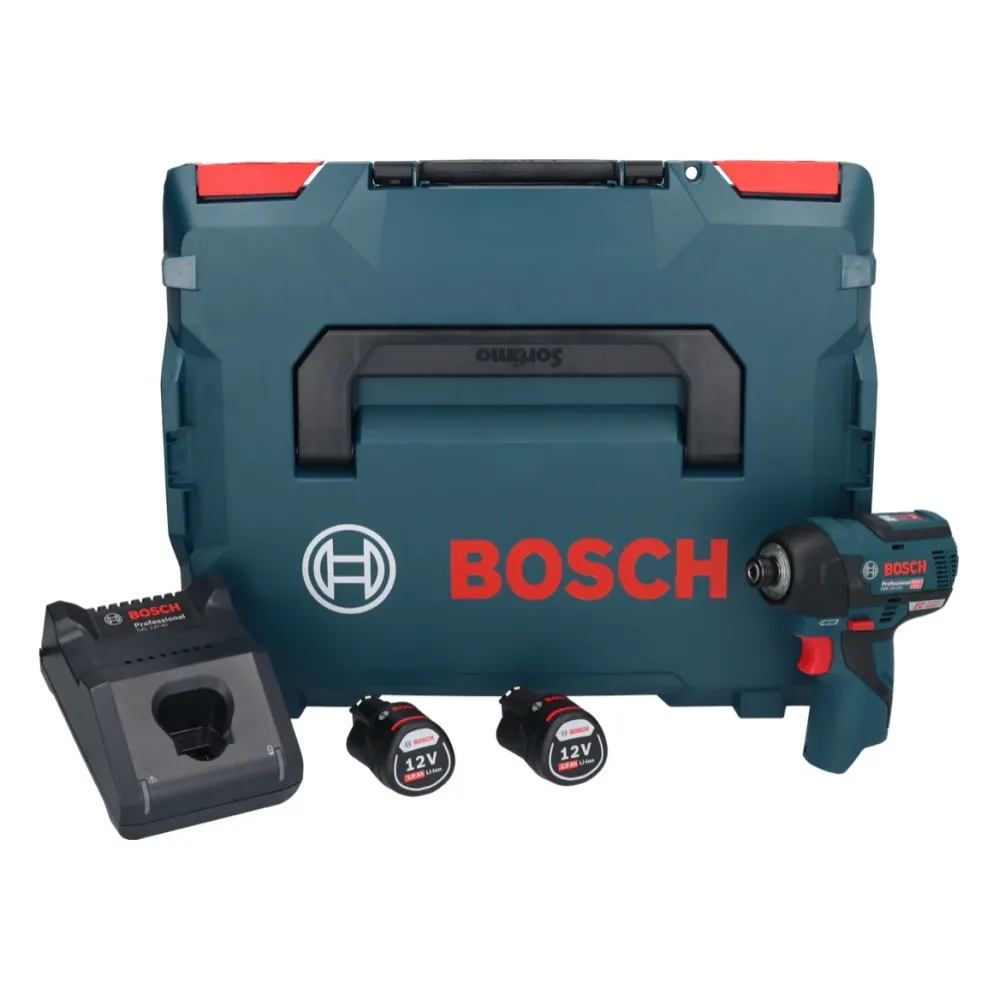 Bosch GDR 12V-110 Profesjonalny akumulatorowy klucz udarowy 12 V 110 Nm 1/4" bezszczotkowy + 2x akumulator 2,0 Ah + ładowa...