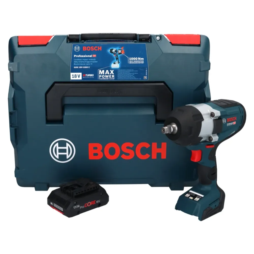 Bosch GDS 18V-1000 C Profesjonalna akumulatorowa wkrętarka udarowa 18 V 1000 Nm BITURBO Brushless + 1x akumulator ProCORE...