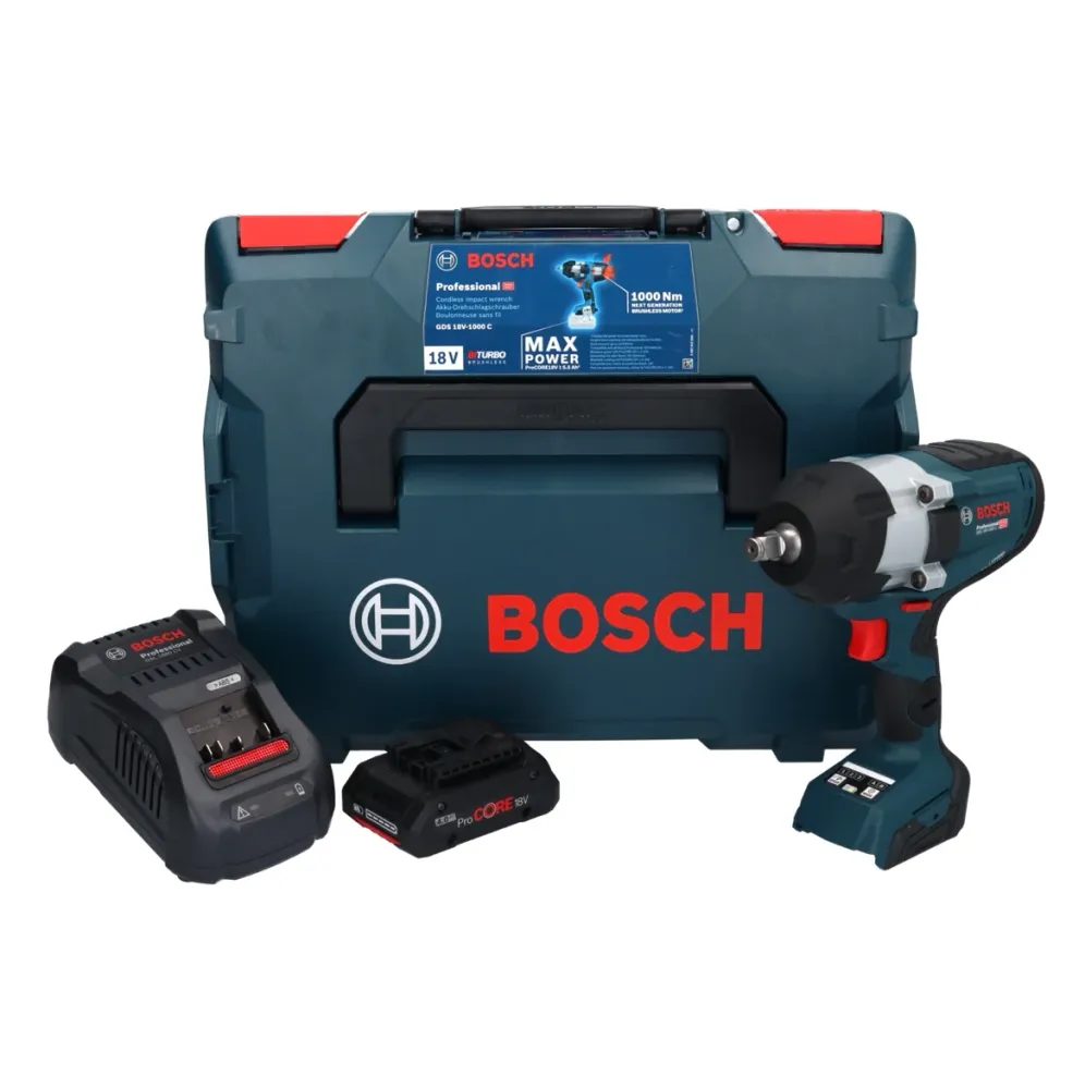 Bosch GDS 18V-1000 C Profesjonalna akumulatorowa wkrętarka udarowa 18 V 1000 Nm BITURBO Brushless + 1x akumulator ProCORE...
