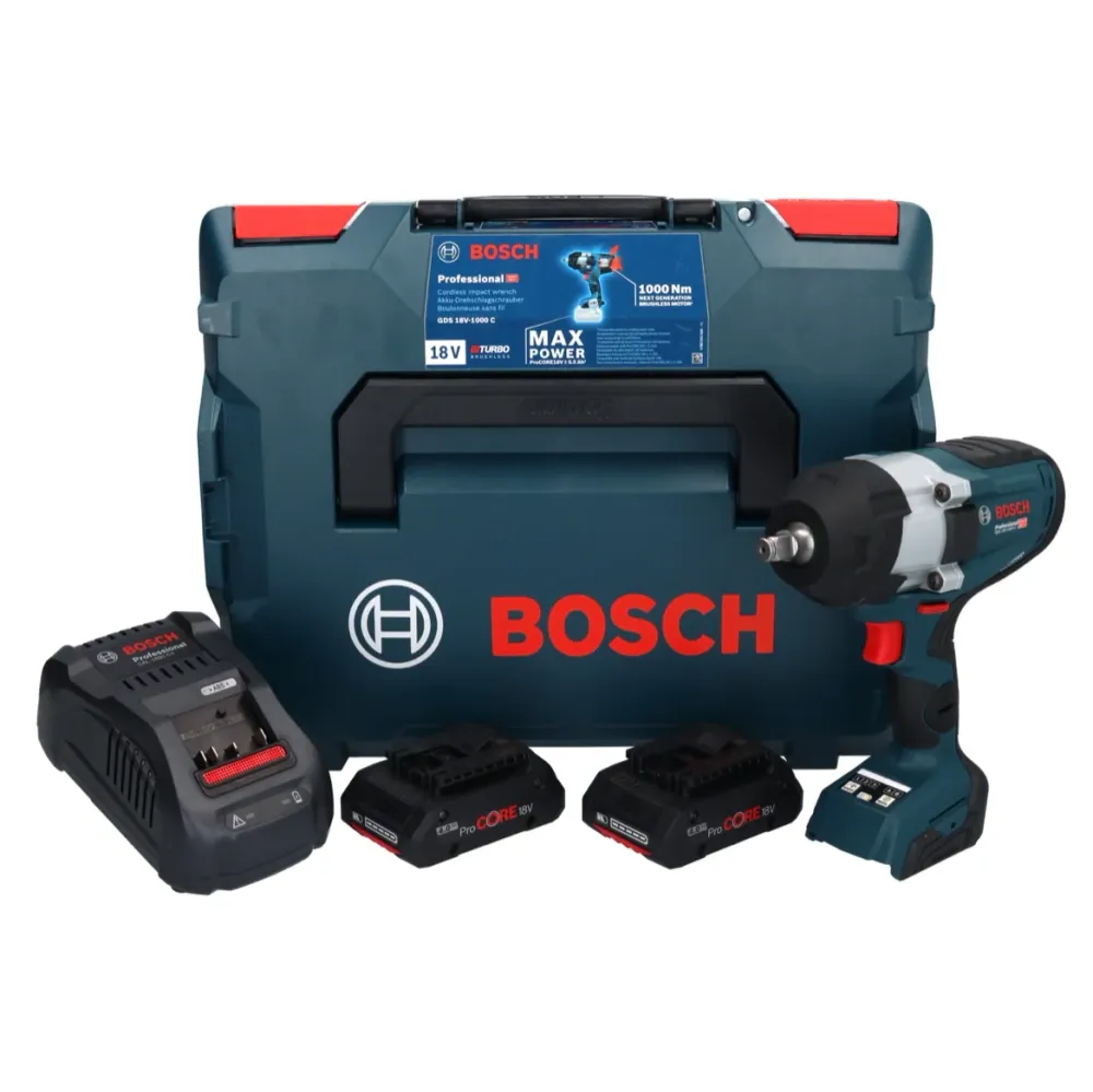 Bosch GDS 18V-1000 C Profesjonalna akumulatorowa wkrętarka udarowa 18 V 1000 Nm BITURBO Brushless + 2x akumulator ProCORE...