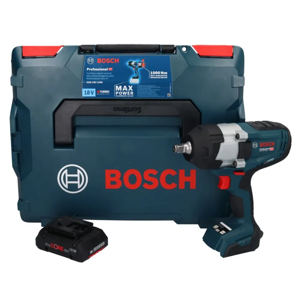 Bosch GDS 18V-1000 Profesjonalny akumulatorowy klucz udarowy 18 V 1000 Nm BITURBO Brushless + 1x akumulator ProCORE 4,0 Ah...