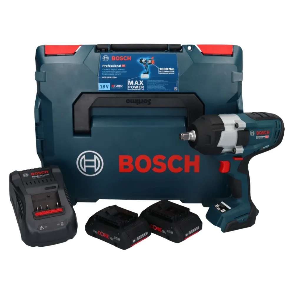 Bosch GDS 18V-1000 Profesjonalny akumulatorowy klucz udarowy 18 V 1000 Nm BITURBO Brushless + 2x akumulator ProCORE 4,0 Ah...