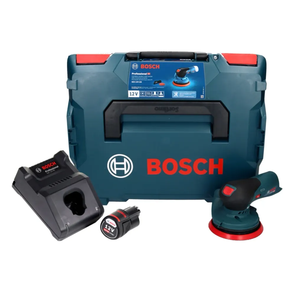 Bosch GEX 12V-125 Profesjonalna akumulatorowa szlifierka oscylacyjna bezszczotkowa 12 V 125 mm + 1x akumulator 3,0 Ah + ła...