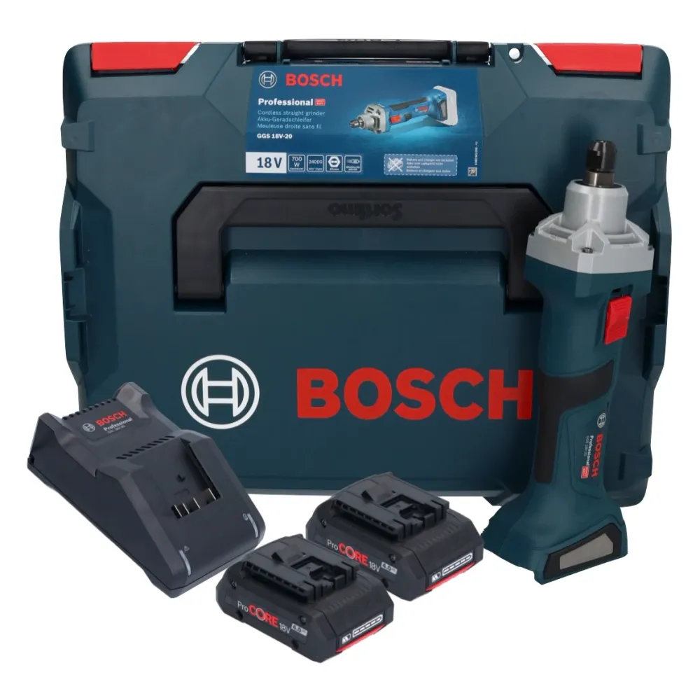 Bosch GGS 18V-20 akumulatorowa szlifierka prosta 18 V bezszczotkowa + 2x akumulator ProCORE 4,0 Ah + ładowarka + L-BOXX Bo...