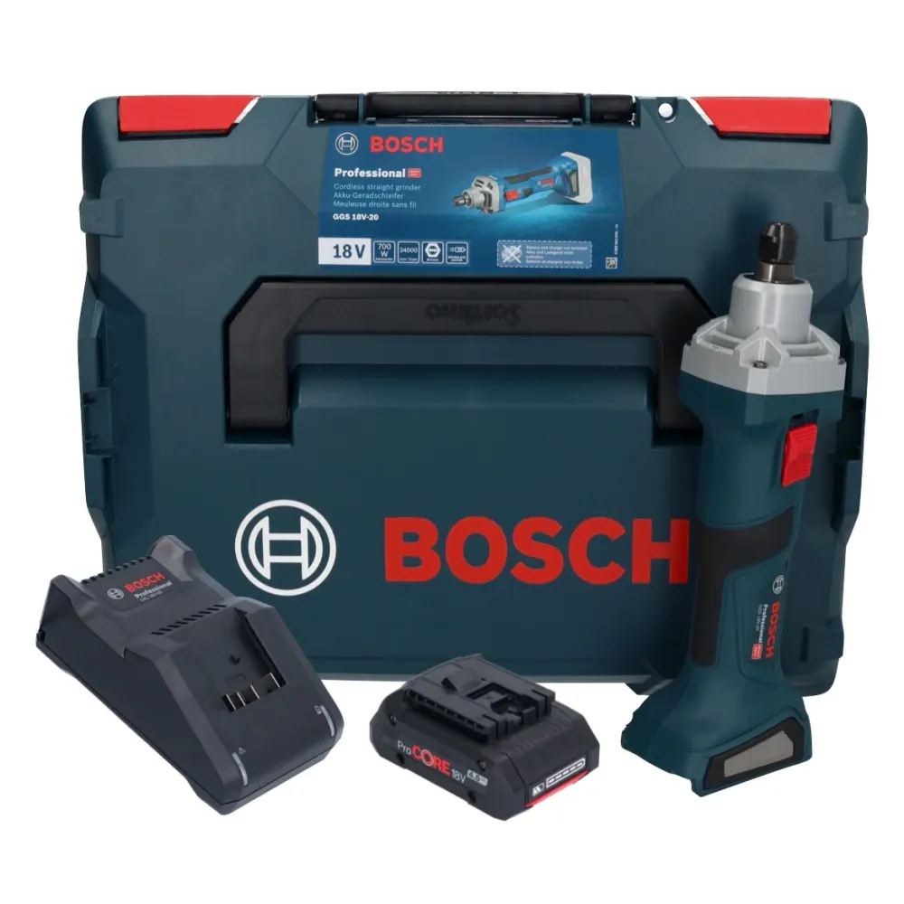 Bosch GGS 18V-20 akumulatorowa szlifierka prosta 18 V bezszczotkowa + 1x akumulator ProCORE 4,0 Ah + ładowarka + L-BOXX Bo...