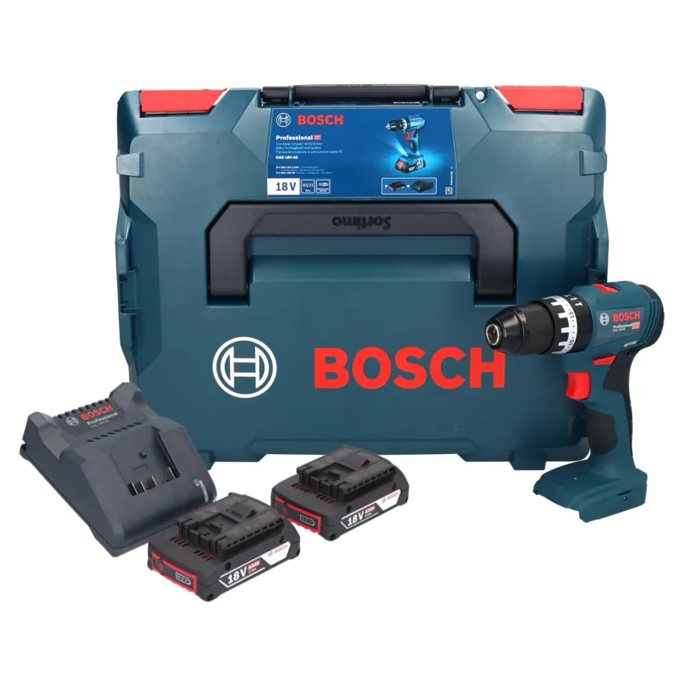 Bosch GSB 18V-45 akumulatorowa wiertarko-wkrętarka udarowa 18 V 45 Nm ( 06019K3303 ) bezszczotkowa + 2x akumulator 2,0 Ah...