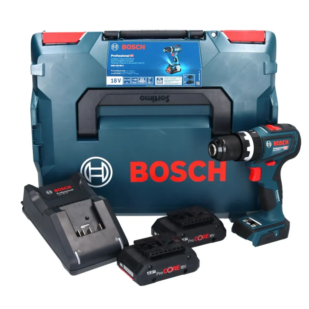 Bosch GSB 18V-90 C Profesjonalna akumulatorowa wiertarko-wkrętarka udarowa 18 V 64 Nm bezszczotkowa + 2x akumulator ProCOR...