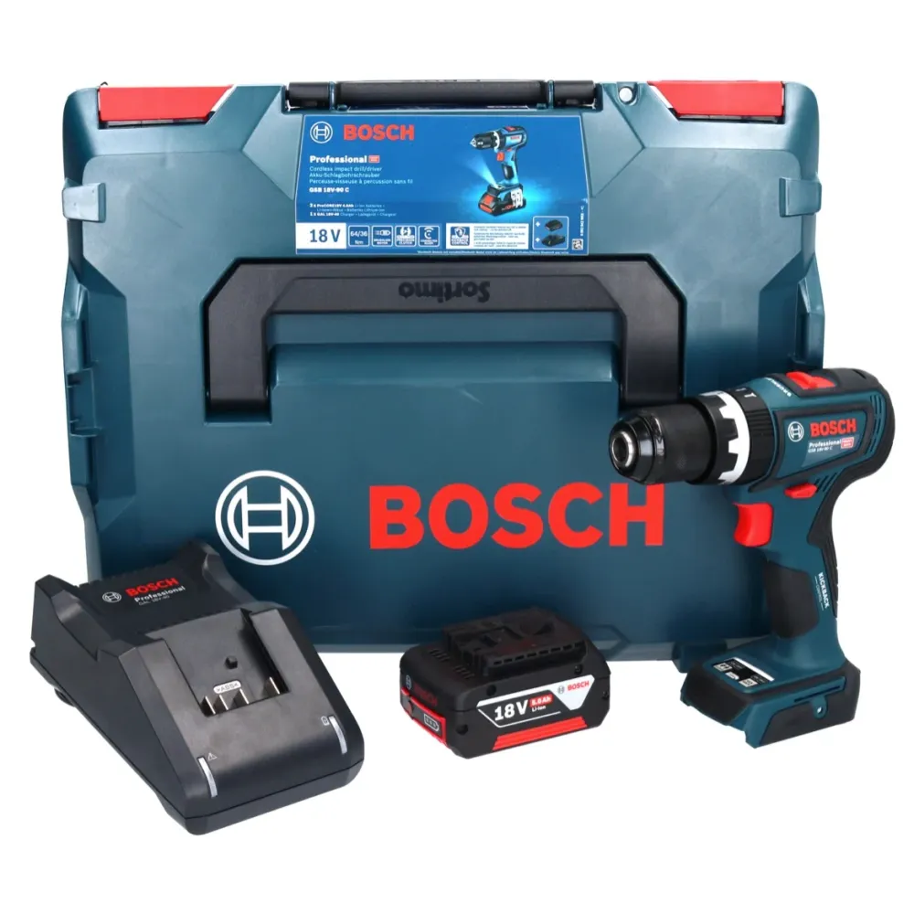 Bosch GSB 18V-90 C Profesjonalna akumulatorowa wiertarko-wkrętarka udarowa 18 V 64 Nm bezszczotkowa + 1x akumulator 5,0 Ah...