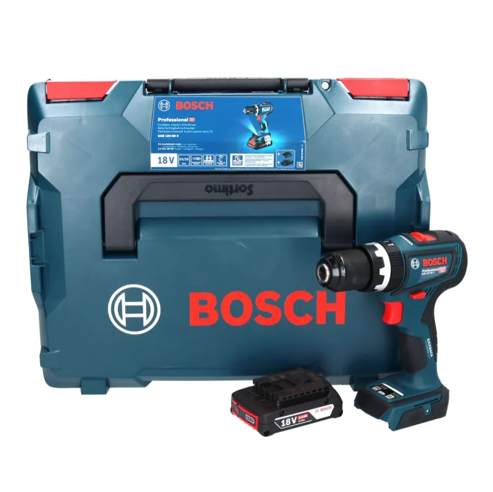 Bosch GSB 18V-90 C Profesjonalna akumulatorowa wiertarko-wkrętarka udarowa 18 V 64 Nm bezszczotkowa + 1x akumulator 2,0 Ah...