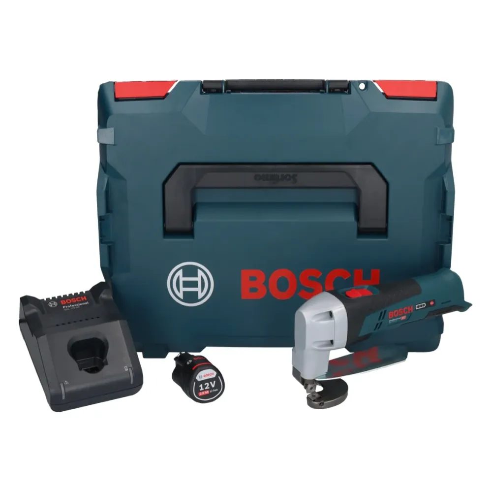 Bosch GSC 12V-13 Profesjonalne akumulatorowe nożyce do blachy 12 V + 1x akumulator 2,0 Ah + ładowarka + L-Boxx Bosch Profe...