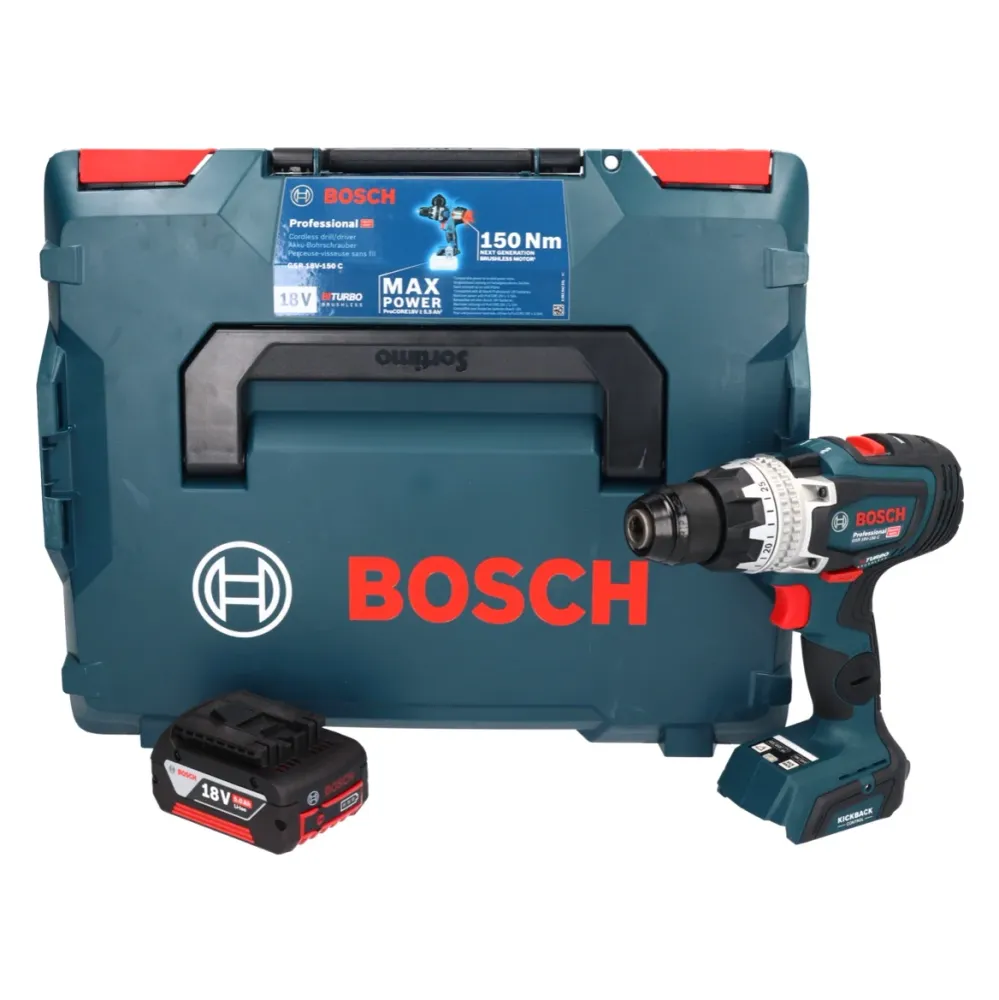 Bosch GSR 18V-150 C Profesjonalna akumulatorowa wiertarko-wkrętarka 18 V 150 Nm Biturbo Brushless + 1x akumulator 5,0 Ah +...