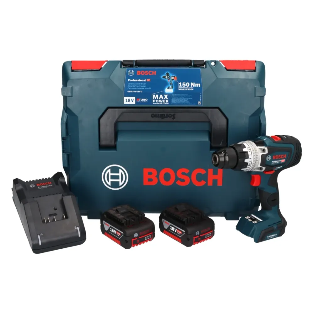 Bosch GSR 18V-150 C Profesjonalna akumulatorowa wiertarko-wkrętarka 18 V 150 Nm Biturbo Brushless + 2x akumulator 5,0 Ah +...