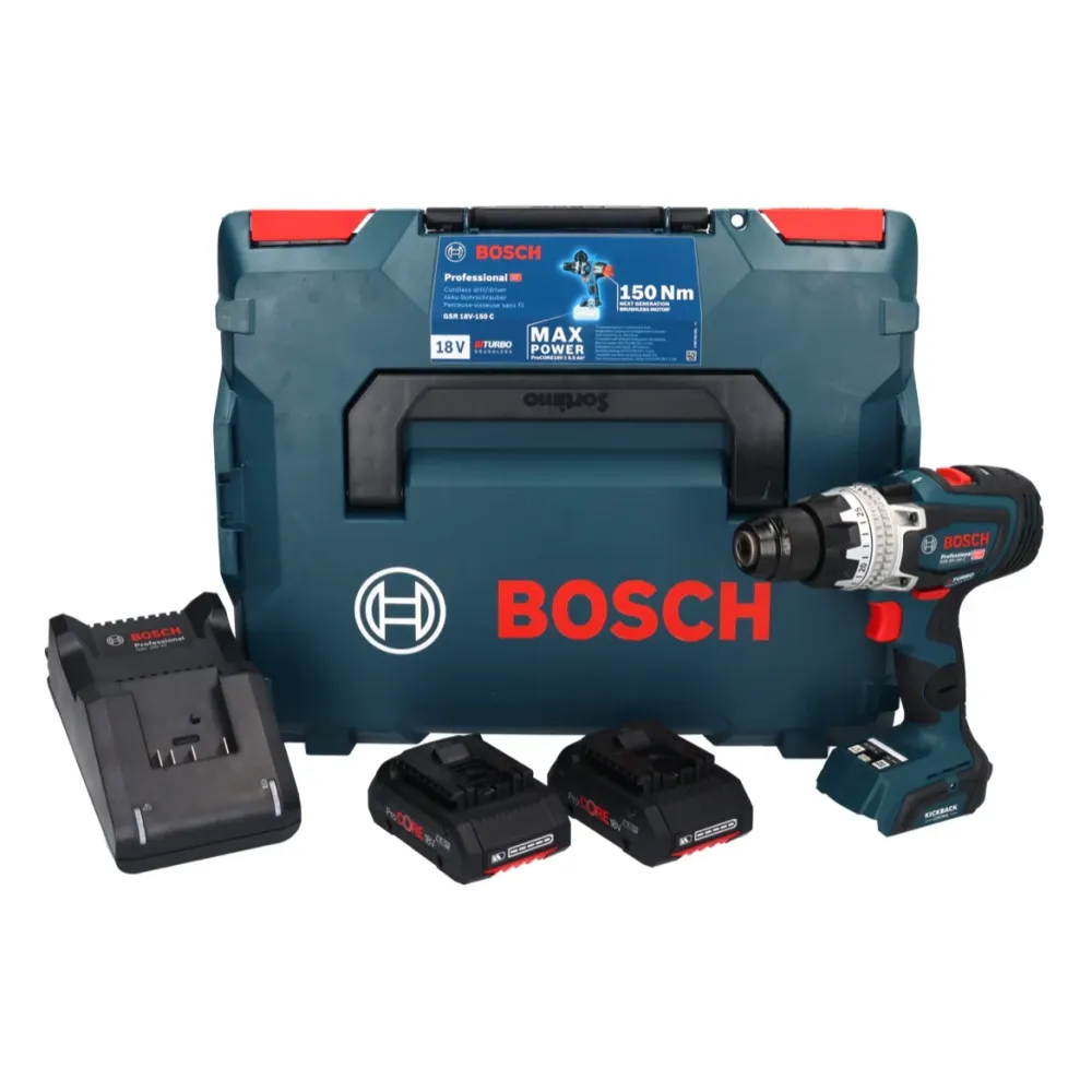 Bosch GSR 18V-150 C Profesjonalna akumulatorowa wiertarko-wkrętarka 18 V 150 Nm Biturbo Brushless + 2x akumulator ProCORE...