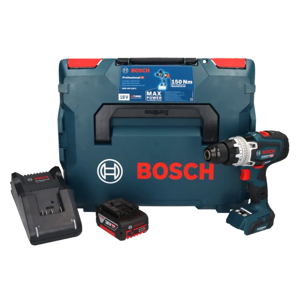 Bosch GSR 18V-150 C Profesjonalna akumulatorowa wiertarko-wkrętarka 18 V 150 Nm Biturbo Brushless + 1x akumulator 5,0 Ah +...