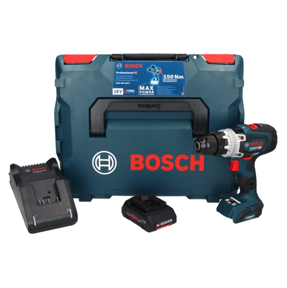 Bosch GSR 18V-150 C Profesjonalna akumulatorowa wiertarko-wkrętarka 18 V 150 Nm Biturbo Brushless + 1x akumulator ProCORE...