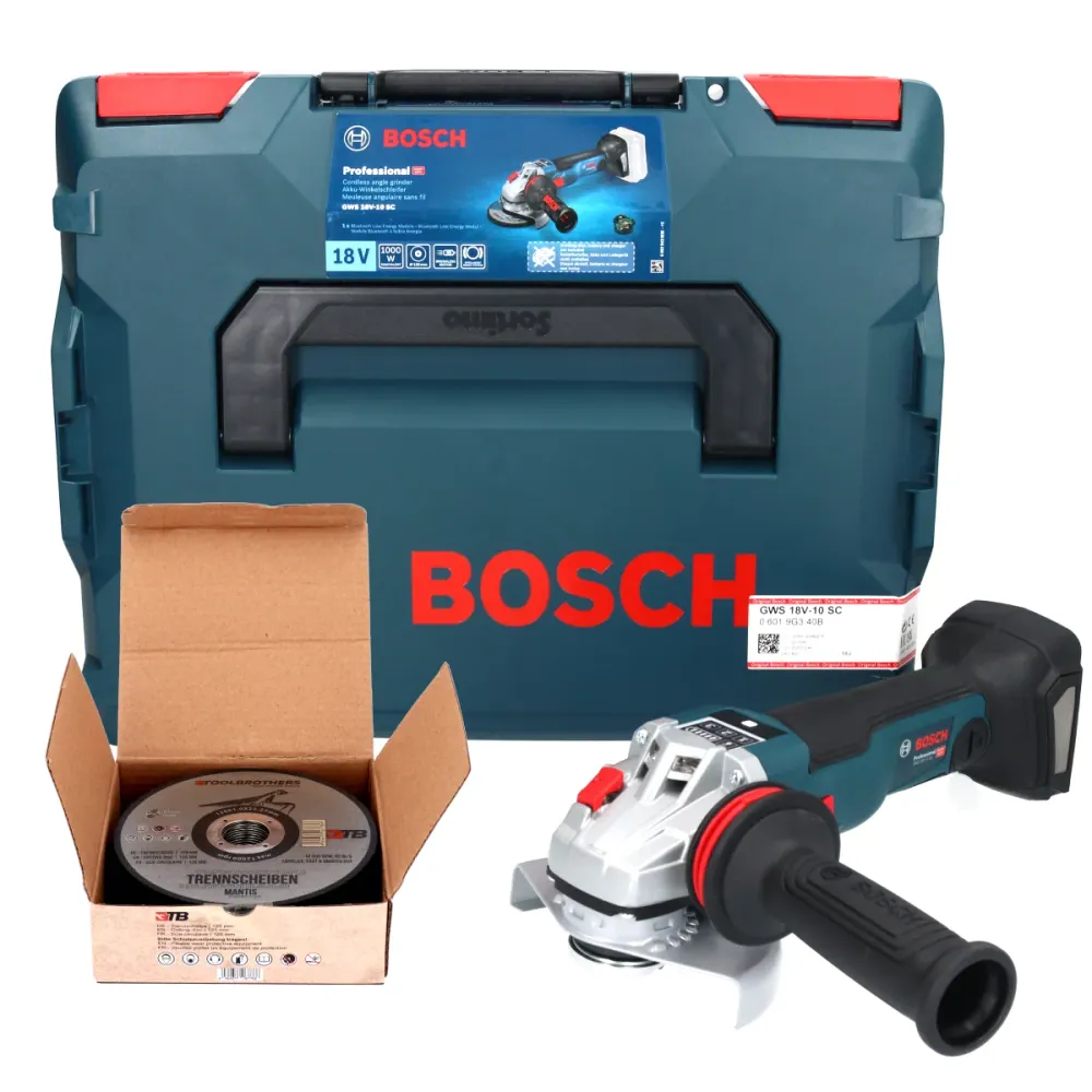 Bosch GWS 18V-10 SC akumulatorowa szlifierka kątowa 18 V 125 mm ( 06019G340B ) bezszczotkowa + L-Boxx + zestaw tarcz tnący...