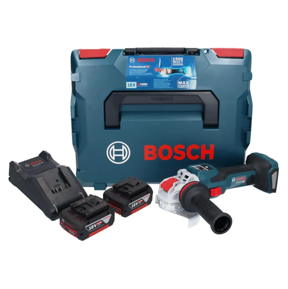Bosch GWX 18V-15 SC Profesjonalna akumulatorowa szlifierka kątowa 18 V 125 mm BITURBO X-LOCK + 2x akumulator 5,0 Ah + łado...