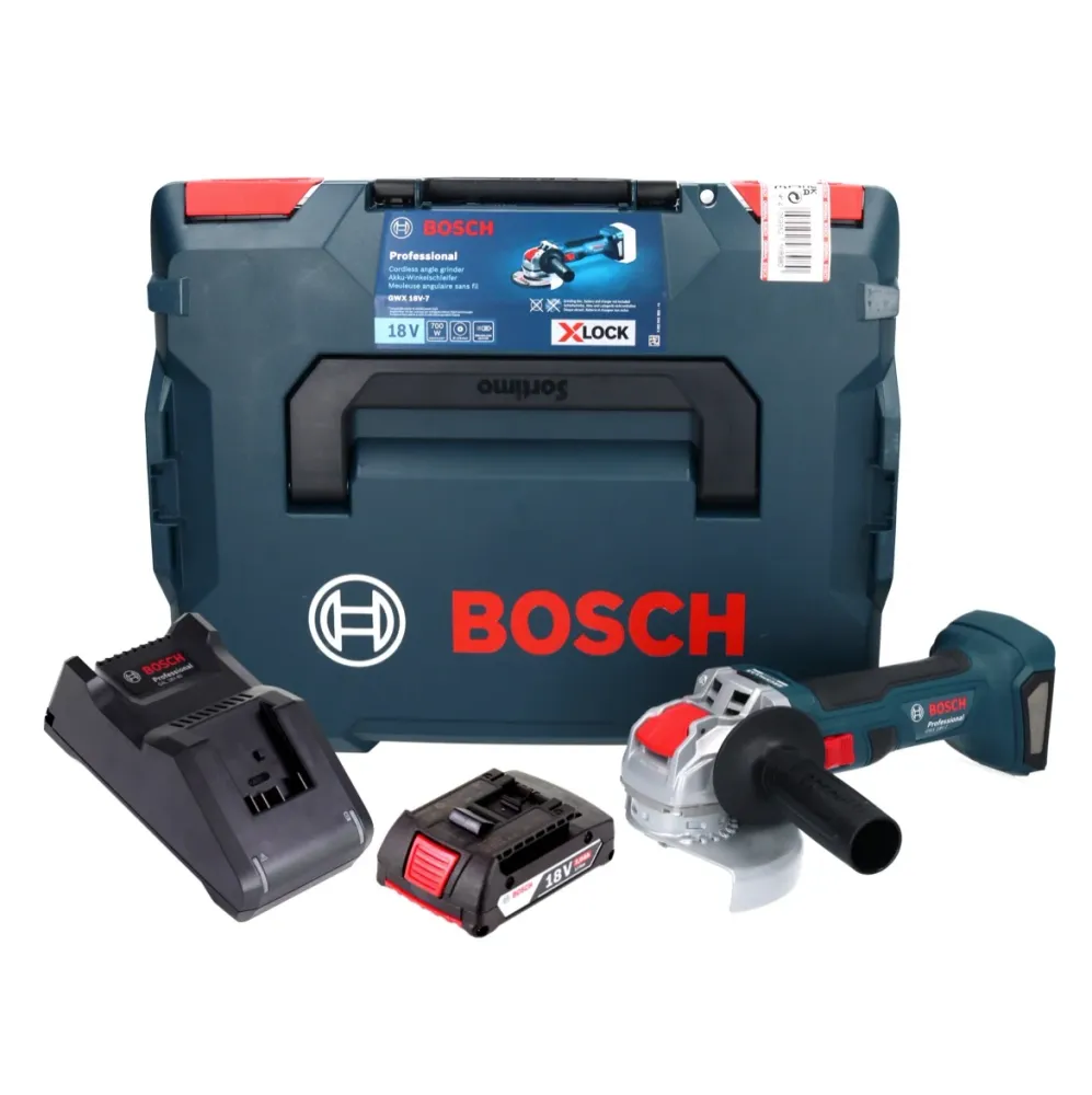 Bosch GWX 18V-7 Profesjonalna akumulatorowa szlifierka kątowa 18 V 125 mm bezszczotkowa X-LOCK + 1x akumulator 2,0 Ah + ła...