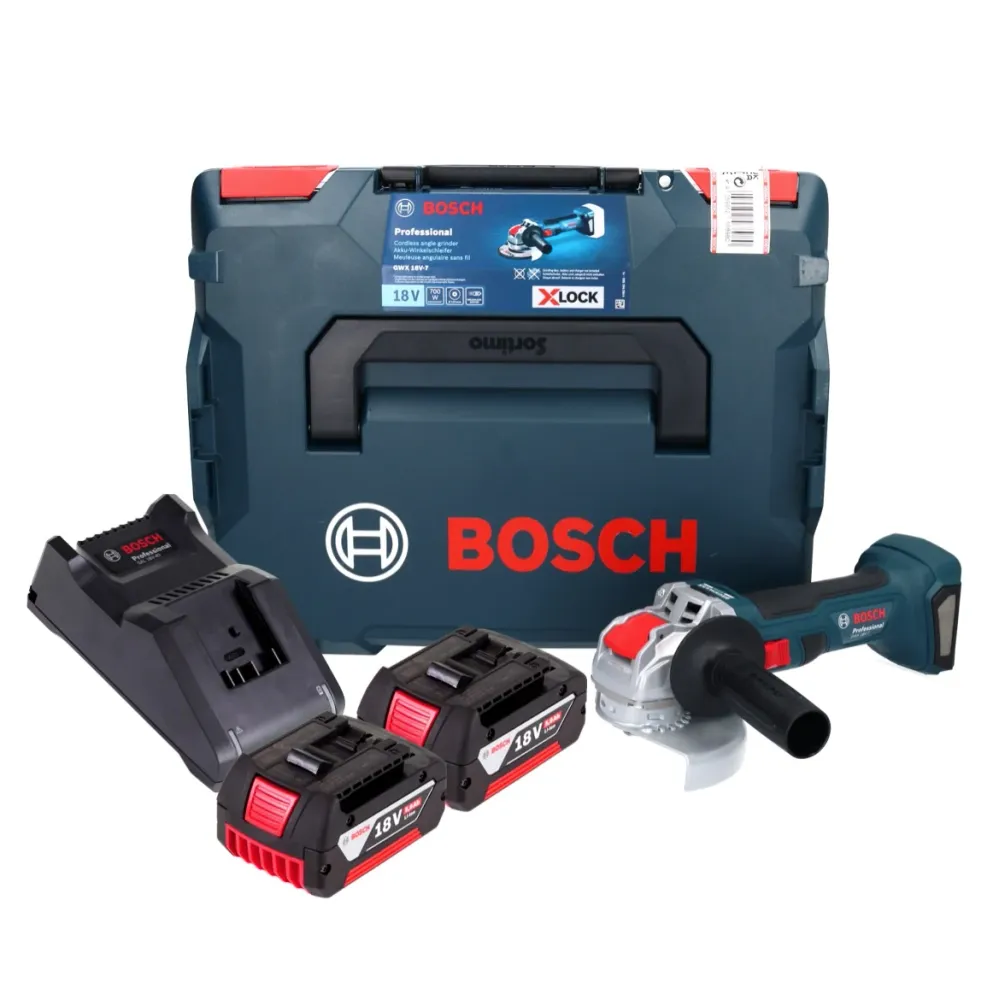 Bosch GWX 18V-7 Profesjonalna akumulatorowa szlifierka kątowa 18 V 125 mm bezszczotkowa X-LOCK + 2x akumulator 5,0 Ah + ła...