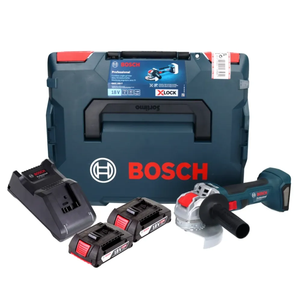 Bosch GWX 18V-7 Profesjonalna akumulatorowa szlifierka kątowa 18 V 125 mm bezszczotkowa X-LOCK + 2x akumulator 2,0 Ah + ła...