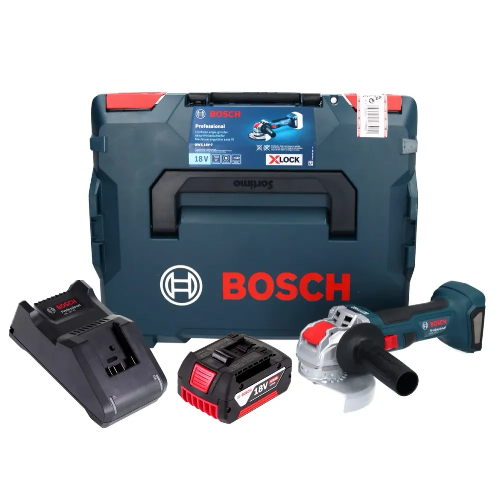 Bosch GWX 18V-7 Profesjonalna akumulatorowa szlifierka kątowa 18 V 125 mm bezszczotkowa X-LOCK + 1x akumulator 4,0 Ah + ła...