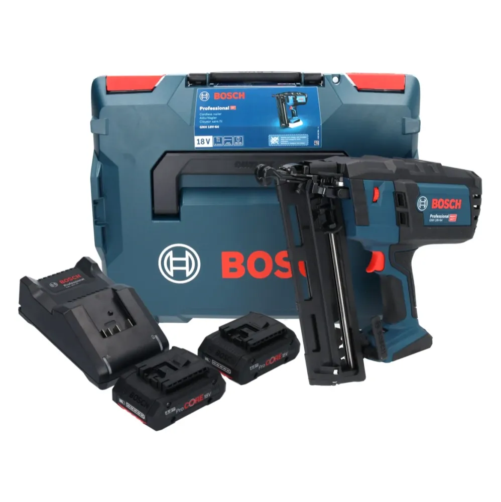 Gwoździarka akumulatorowa Bosch GNH 18V-64 18 V 64 mm 1,6 mm + 2x akumulator ProCORE 4,0 Ah + ładowarka + L-Boxx ( 0601481...